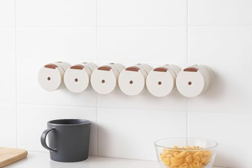 Image of Wall-Mounted Magnetic Spice Rack, 6 Rotating Containers, White, ABS Material, Minimalist Modern Style, Space-Saving Kitchen Organizer (6)