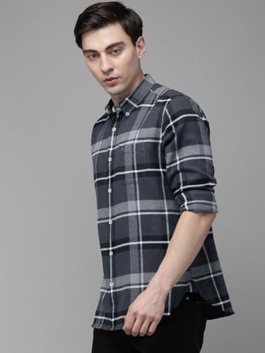 Image of THE BEAR HOUSE Men's Slim Grey Cotton Flannel Shirt