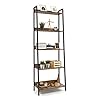 Caphaus 5 tier ladder bookshelf 24 inch width free standing shelf bookcase shelf storage rack organizer industrial book shelves for home office living room kitchen rustic oak vintage shelves  urban country home decor