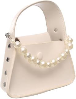 شنطة كروس 2 في 1 من الجلد الصناعي للنساء، شنطة يد مع 2 لؤلؤ واشرطة متينة قابلة للفصل وتصميم انيق - ابيض