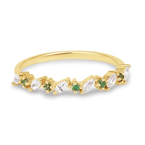 PERORNO Anillo de Compromiso, Anillo de Oro Amarillo, Anillo de Esmeraldas Piedras Preciosas, Anillo Novias, Sortija para mujer