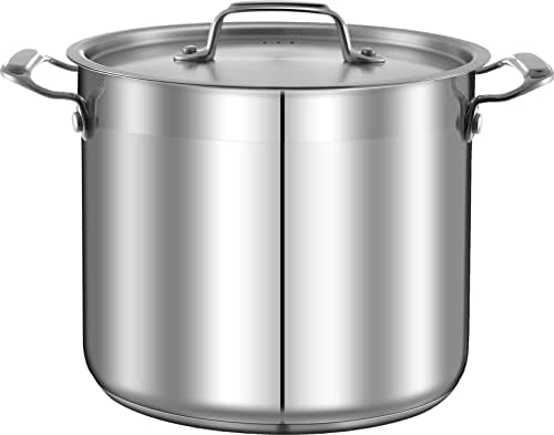 NutriChef Stainless Steel Cookware Stock Pot - 24 Quart, Heavy Duty Induction Pot, Soup Pot With Stainless Steel, Lid, Induction, Ceramic, Glass and Halogen Cooktops Compatible - NCSPT24Q