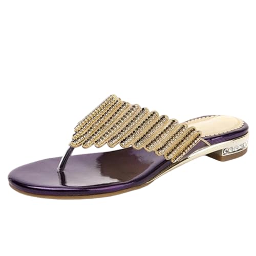 Women's Rhinestone Flip Flops Flat Slippers Sweet Non Slip Bohemian