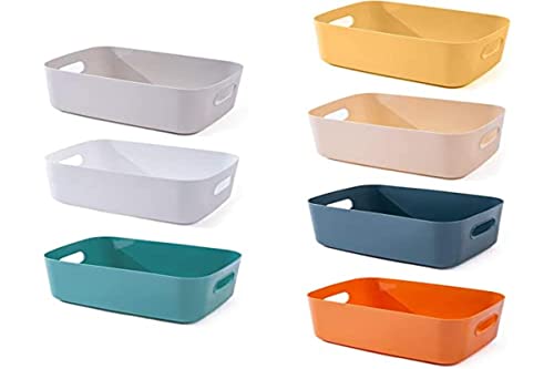 OWill Lot de 7 paniers de rangement en plastique - Plusieurs couleurs pour cuisine, placard, bureau, école et maison Cover