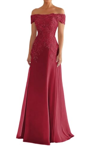 Robe longue mère du marié bordeaux pour mariage chic en mousseline à volants