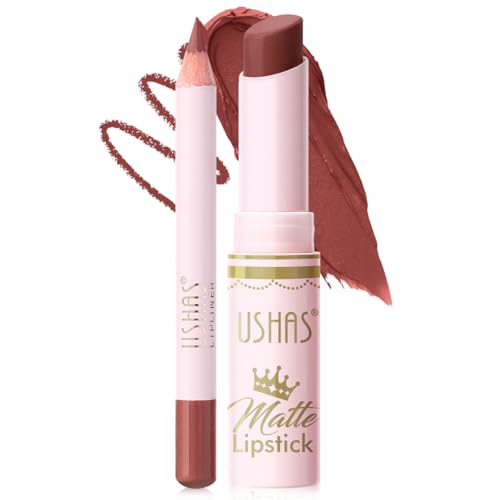 USHAS 2 in 1 Waterproof Lipstick and Lip Liner Combo Set - Long Lasting Matte Lipstick Pen with Lip Liner Set Makeup Kits (S9, Pack of 1)