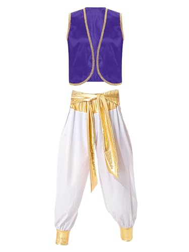 inlzdz Costume da Arabo per Uomo Sceicco Vestito di Aladino Costume Principe d' Arabia Costume per Adulto per Feste Carnevale e Halloween Gioco di Ruolo Viola A M