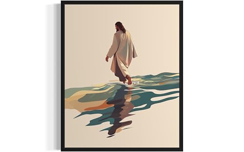 Jesus walk on Water Unframed Wall Art Print Poster, Religious Christain God Painting Church Spiritual Christ Baptist Bible Home Decor 126 (Jesus walk on Water, 20"L x 16"W, Unframed)