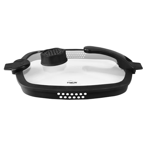 STONELINE Smell Well FUTURE - Coperchio rettangolare 24 x 24 cm, coperchio in vetro rettangolare per pentole e padelle, con bordo in silicone, funzione di filtraggio aroma, coperchio in vetro di