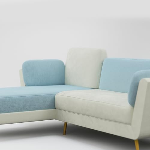 Image of Nuvola Air Premium Latex Fabric Sofa | 3, 4 & 5 Seater Options | Single & Dual-Tone Variants | Ultra-Soft Deep Seating Comfort | Modern Living Room Sofa | 3-Year Warranty (Blue & White, LHS, 4)