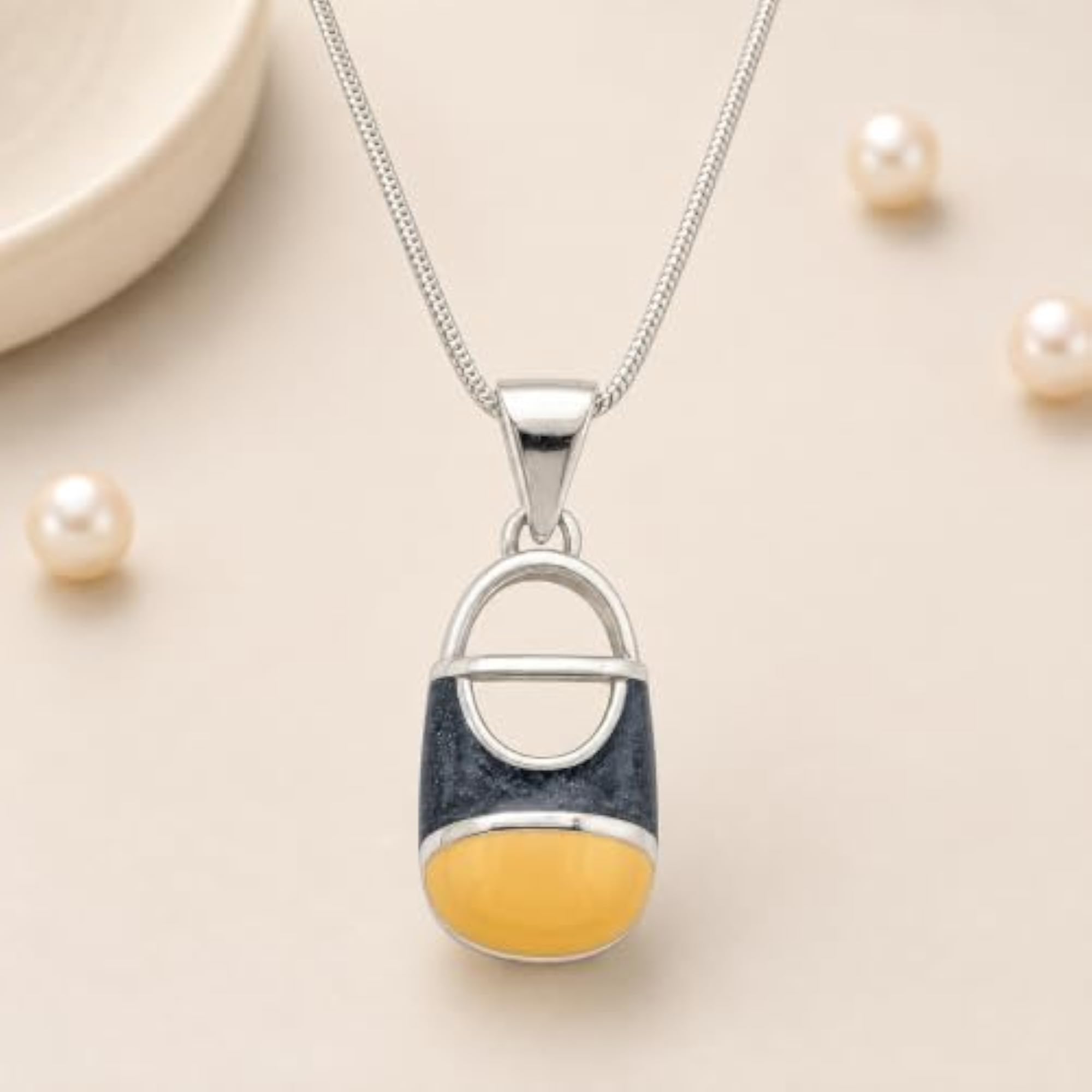 Women's 925 Silver Oval Enamel Pendant with Certificate of Authenticity