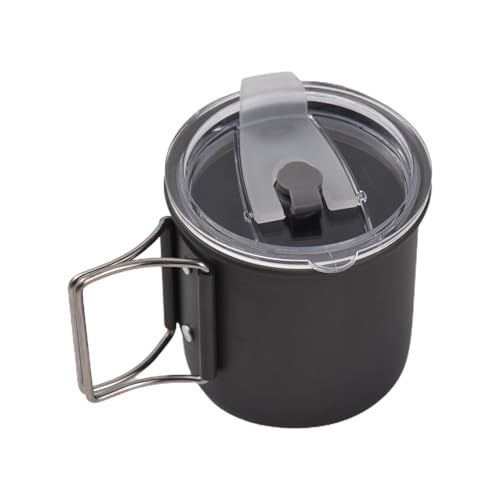 Domary Camping Water Cup, 300ml Ti Mug with Folding Handle and Leak Proof Lid for Outdoor Hiking Backpacking Travel (Hard Anodized Aluminum 300ml)