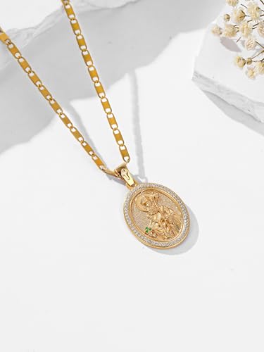Patron Saint Medals, 14k Gold Plated Sterling Silver Catholic Pendant Necklace, Inlaid Cubic Zirconia, Christian Jewelry Gift For Women with 22"+2" Mariner Chain4