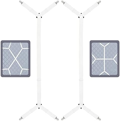 Sopito Bed Sheet Fasteners, 2pcs Adjustable Long Bed Sheet Holder Straps Heavy Duty Bed Sheet Clips Grippers Suspenders for All Square Mattresses Fitted Sheets Flat Sheets, White