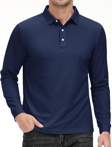 MAGCOMSEN Men's Polo Shirt Long Sleeve Golf Shirts Quick Dry Lightweight 3-Button Performance Work Fishing Athletic