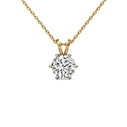 FRIENDLY DIAMONDS Lab Grown Diamond Solitaire Pendant Necklace Round Shpae | IGI Certified 1-5 Carat FG VS 14K Gold With Chain | 6 Prong Pendant Necklace