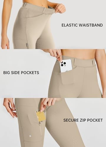 Willit Women's Riding Pants Full Seat Silicone Breeches Equestrian Horseback Riding Tights with Zipped Pocket Khaki M - 3