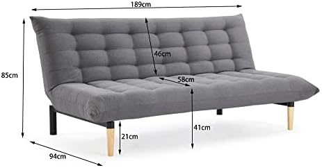 Home Detail 3 Seater Fabric Sofa Bed Dark Grey Pillow Topper Tufted Backrest Wooden Legs