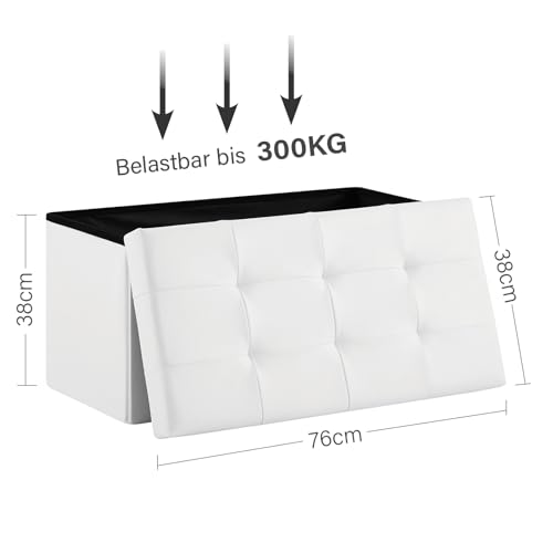 Zedelmaier Sitzbank mit Stauraum Sitzhocker faltbar belastbar bis 300 kg 76 x 38 x 38 cm(Weiß) Kunstleder