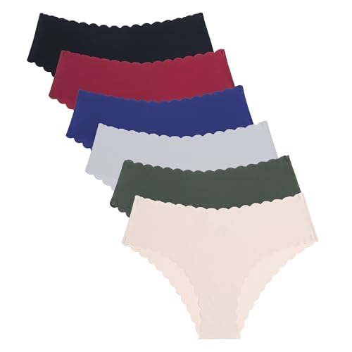 Wetopkim Seamless Thongs for Women, No Show Panties V-waisted Stretch Breathable, Seamless Thong Underwear 6 Pack S-XL