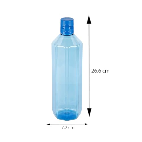Image of PEARLPET Gemini BPA-Free Plastic Water Bottle Set |Lightweight, Leak-Proof & Freezer Safe - Pack of 6 (1000ml Each), Blue