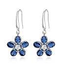 Elaximn 925 Sterling Silver Blue Sapphire Flower Earrings for Women, Hypoallergenic Birthstone Drop Dangle Jewelry Blue Floral Earrings for Women Gifts
