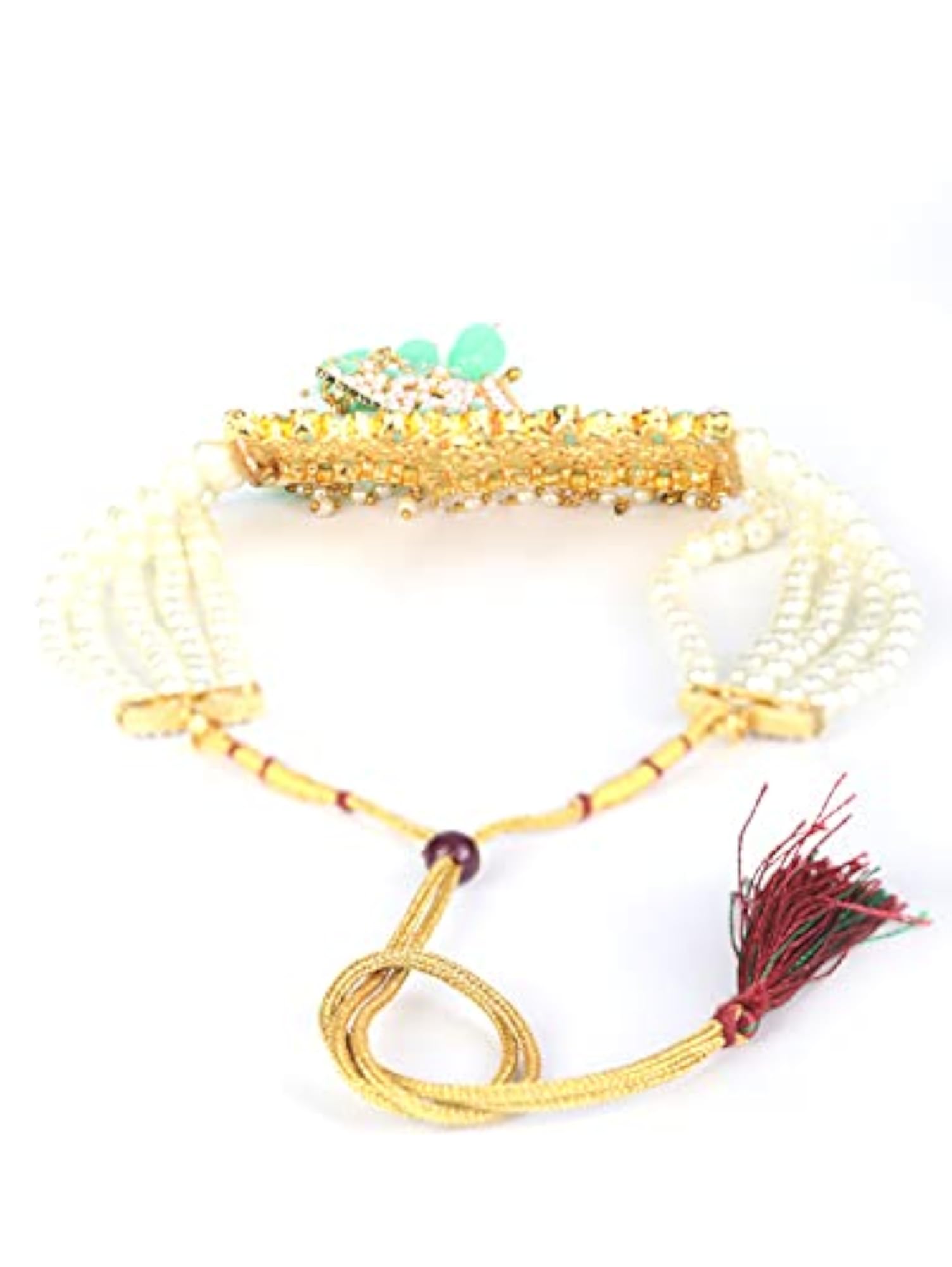 Mint Green Pearls Stones Studded Plated Choker Set