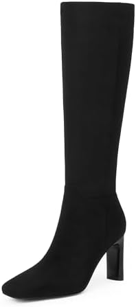 Modatope Knee High Boots for Women Square Toe Chunky Heel Long Tall Fall Boots for Women
