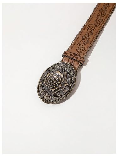 Verdusa Women's Floral Embroidery Square Buckle Leather Belts Vintage Belt3
