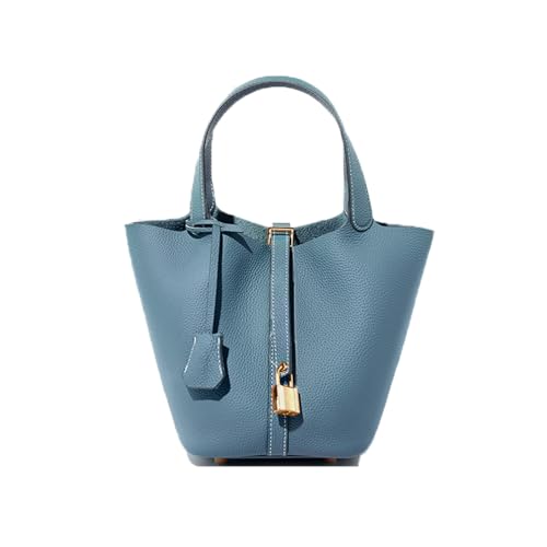 Genuine Leather Bucket Bag, Soft Dermis Vegetable Basket, Adjustable Shoulder Handbag, Top-handle Tote with Lock Closure