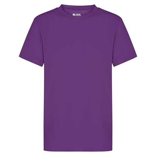 Camiseta lisa para niños de 1 a 15 años, 100 % algodón, suave hilado, unisex, uniforme escolar, gimnasio, Morado (, 7-8 años