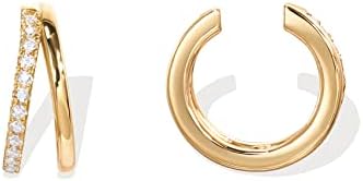 PAVOI Womens 14K Yellow Gold Cubic Zirconia Sparkling Round Huggie Ear Cuff Earrings