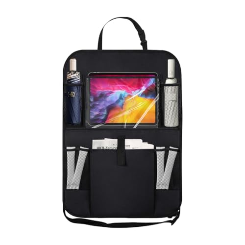 Car Backseat Organizer with Clear 10' Tablet Holder + 5 Storage Pockets - Seat Back Protector Kick Mats for Kids - Car Back Seat Storage Organizer - Road Trip Essentials Travel Accessories (1PC)