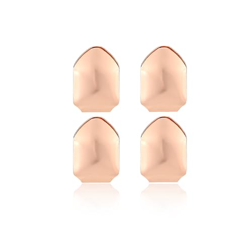 4 Pieces Grillz Gold Grills for Your Tooth False Tooth 18K Gold Plated Grillz Mouth Teen Tooth Grills Single Tooth Rock Hat Hip Hop Style Tooth Grill Hat Crown Party Rapper Vampire Halloween Jewelry for Men and Women (Rose Gold)