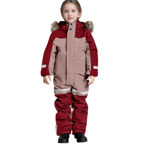One Piece Snowsuit Snow Suit for Kids Fashion Boys One Piece Snowsuit Girls Ski Outfit Waterproof Snowboard Suits Winter Outdoor Clothes Red 8-9 Years