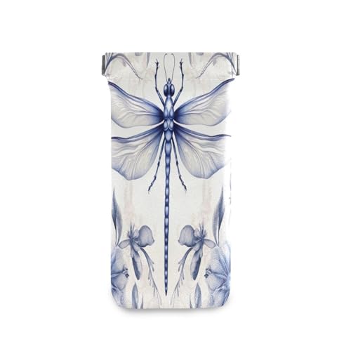 FLildon Dragonfly Eyeglasses Pouch Squeeze Top Sunglasses Case Soft PU Leather Eyeglass Bag for Men Women