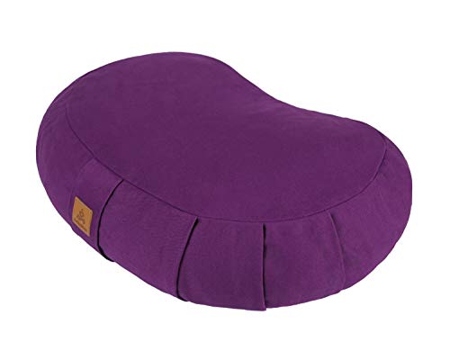 FelizMax Crescent Zafu Meditation Pillow, 44x28x14cm, Zabuton Yoga Bolster, Meditation Cushion, Floor Pouf Yoga Pillow, Zippered Organic Cotton Cover, Natural Buckwheat, Large Kneeling Pillow-Purple