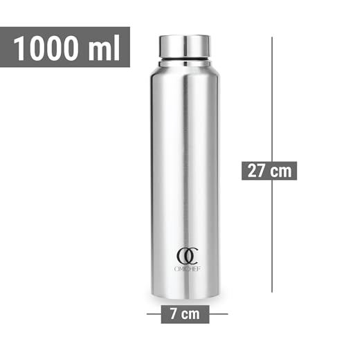 Image of Omichef Aquapro Stainless Steel Fridge Water Bottle | Best For Home /Office /School /Gym | BPA Free | Leak Proof | Capacity 1000 ML (Pack of 2)