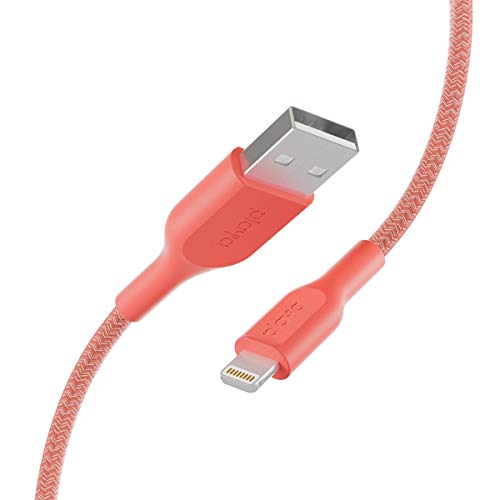PLAYA Lightning Cable (Braided Lightning to USB Cable compatible with iPhone, iPad, AirPods) MFi-Certified Charging Cable, Braided Lightning Cable Orange Coral 15 cm