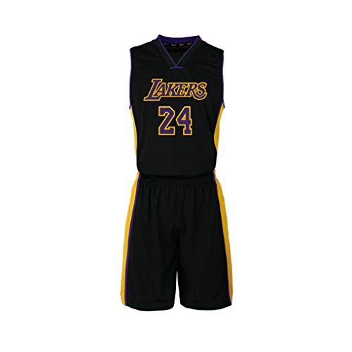 Nuevo Tejido de los Hombres Bordados Uniforme de Baloncesto Jerseys del Baloncesto Kobe Bryant de Los Angeles Lakers 24 Unisex Camiseta sin Mangas de la NBA Alero Jersey (Color : Negro, Size : XL)