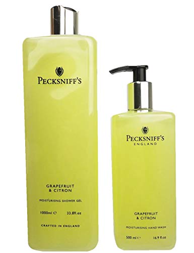 2 PIECE SET: Pecksniffs Vitamin Enriched Shower Gel (33.8 Fl. Oz.) AND Hand Wash (16.9 Fl. Oz) (Citron & Grapefruit (Snap Cap Shower))