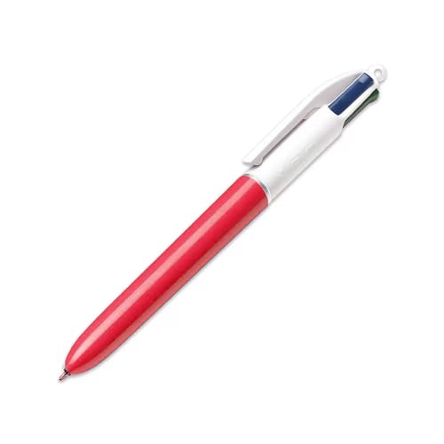 Caneta Esferográfica Retrátil BIC, 4 Cores, Original Fine, Corpo Vermelho, Ponta Fina de 0.8mm, 9298