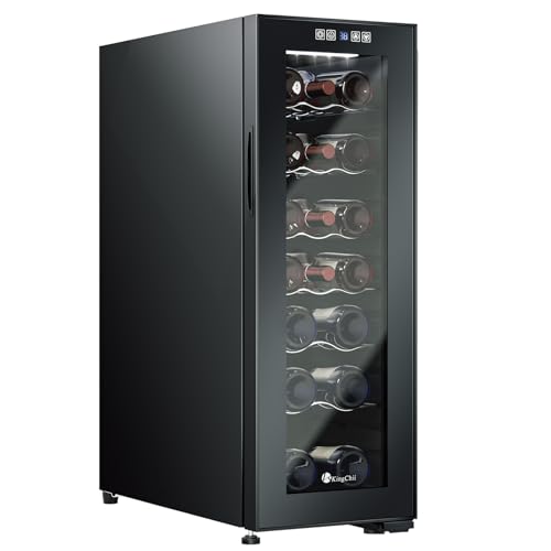 Image of KingChii 18 Bottle Wine Cooler Refrigerator Freestanding Wine Fridge - Intelligent Digital Control, Low Noise Professional Compressor, Stainless Steel & Tempered Glass for Home, Office, or Kitchen