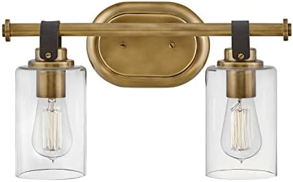 Hinkley Halstead Small Two Light Vanity Sconce - Rustic Style, Faux Leather, Clear Glass Shade - Heritage Brass Finish