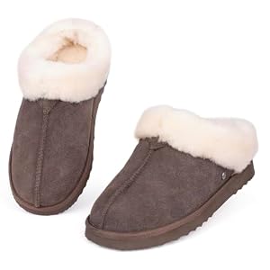 Parfeying Women’s Slip on House Slippers, Real Wool from Sheep, Anti-slip Rubber Sole Warm Indoor Outdoor Slippers for Women