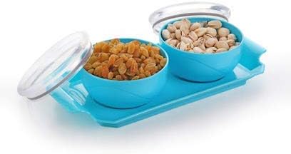 Toxham Airtight Lid 2 Pcs Dry Fruit Box with Serving Tray Plastic Decorative Platter (Multicolor)