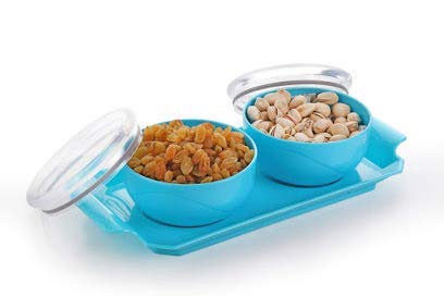 Toxham Airtight Lid 2 Pcs Dry Fruit Box with Serving Tray Plastic Decorative Platter (Multicolor)