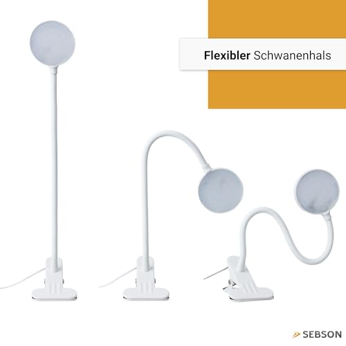 SEBSON LED Klemmlampe Bett 4W - dimmbare Leselampe mit schwenkbaren Leuchtkopf, neutralweiß 4000K 300lm - Schreibtischlampe mit Kabel und Stecker