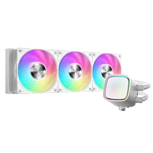 SAMA L50 Refrigeración Líquida CPU AIO 360mm ARGB, Bomba Infinity Mirror Dot-Matrix, Ventiladores PWM 28mm, Rodamiento Hidráulico, Compatible con Intel LGA 1851/1700 & AMD AM5/AM4 - Blanco