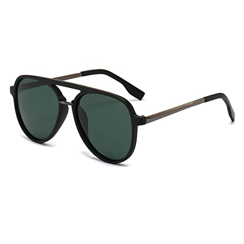 Polarized Classic Vintage Aviator Sunglasses for Men Women Large Frame Retro 70s Sunglasses, Y2 Metal Frame Black/Green, lenswidth